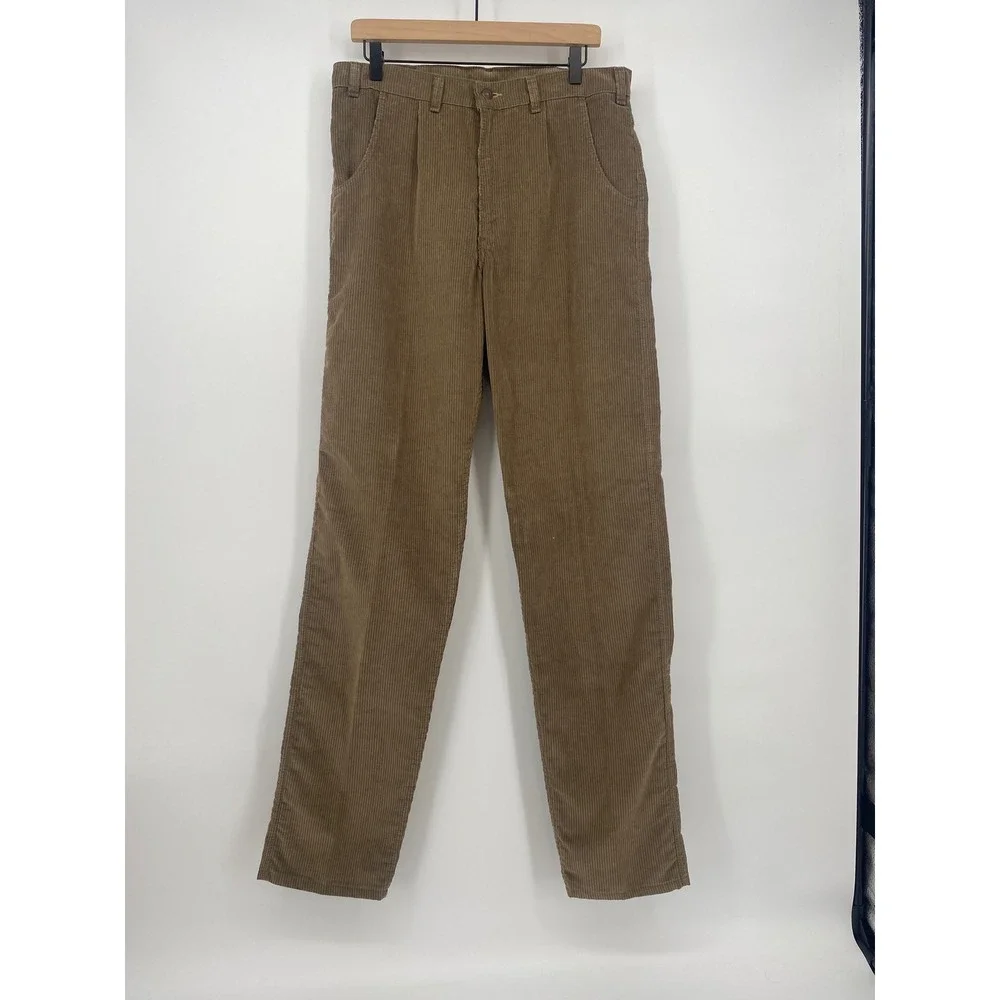 Levi's Corduroy Trousers 34x36 Tan Brown Excellent Vintage Pleated White Tab 520